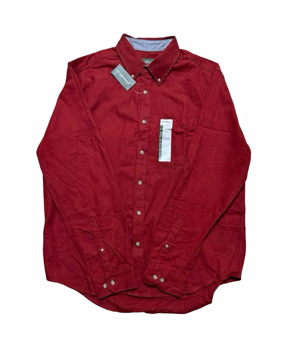 Eddie Bauer Button-Up Shirt Men’s XL Red Solid Long Sleeve Cotton Pockets NWT